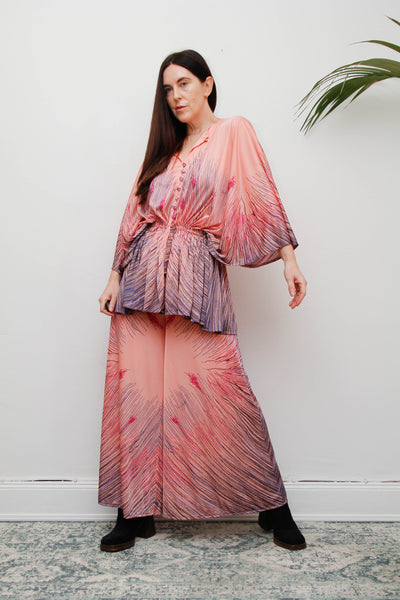 Rare Vintage Princess Raspanti, Two Piece Set | Abstract Nouveau Palazzo & Batwing Blouse