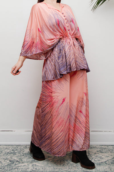 Rare Vintage Princess Raspanti, Two Piece Set | Abstract Nouveau Palazzo & Batwing Blouse