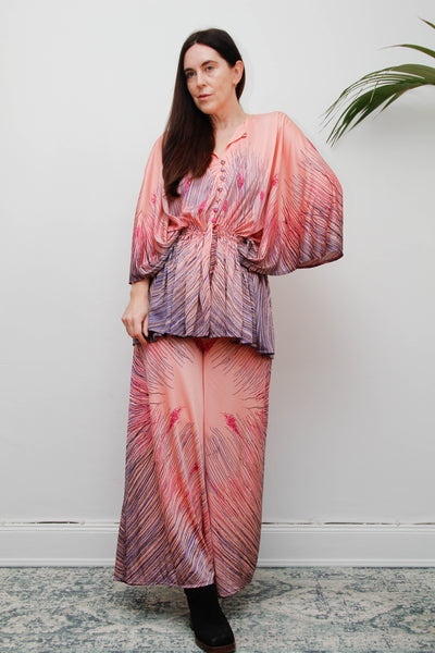 Rare Vintage Princess Raspanti, Two Piece Set | Abstract Nouveau Palazzo & Batwing Blouse