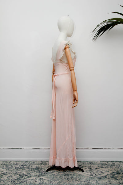 Rare 1930s Bias Cut Silk Nightgown | Pink Lace Embroidered Antique