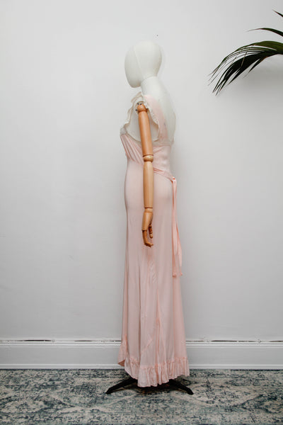 Rare 1930s Bias Cut Silk Nightgown | Pink Lace Embroidered Antique