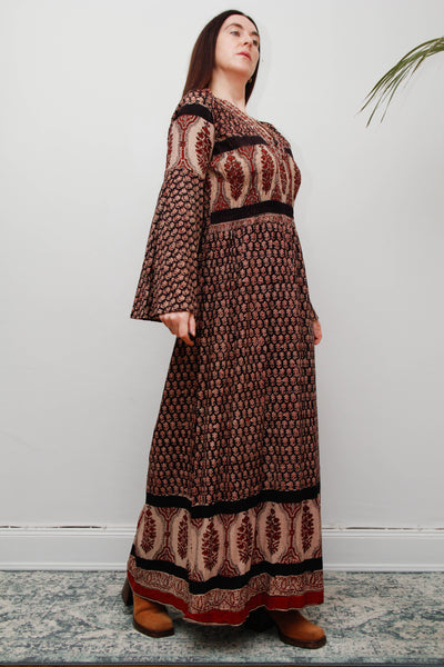 70's Indian Cotton Block Printed Cotton Maxi Dress