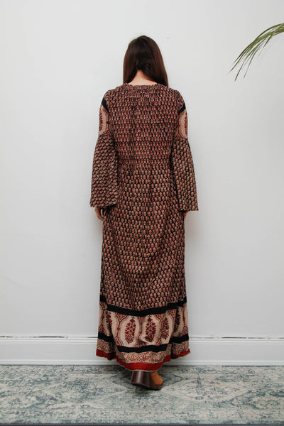 70's Indian Cotton Block Printed Cotton Maxi Dress