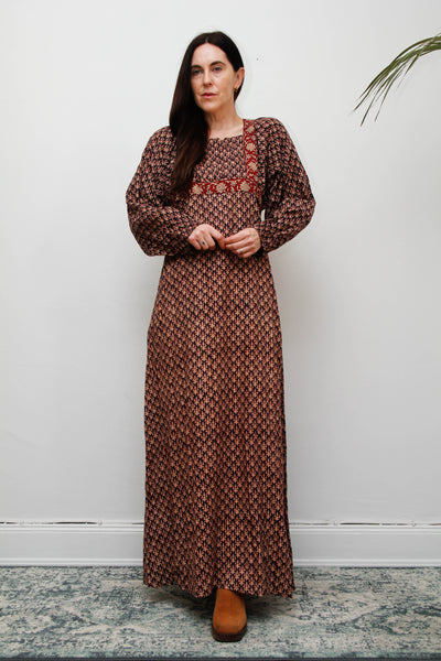 70's Indian Cotton Block Printed Cotton Maxi Dress