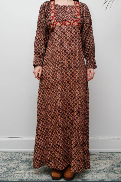 70's Indian Cotton Block Printed Cotton Maxi Dress