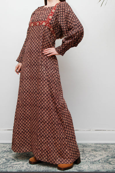 70's Indian Cotton Block Printed Cotton Maxi Dress