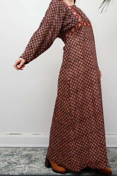 70's Indian Cotton Block Printed Cotton Maxi Dress