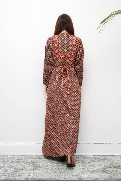 70's Indian Cotton Block Printed Cotton Maxi Dress