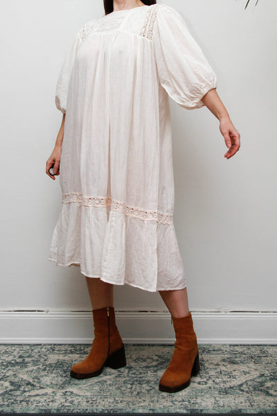 1970's Cream Pastel Floral Mexican Cotton Gauze Dress