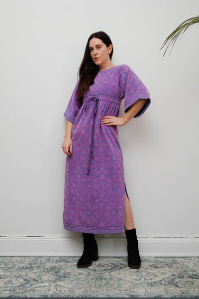 Rare Vintage 1970s Toweling Kaftan Dress - Purple Paisley Cotton