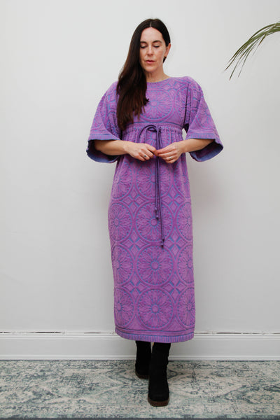 Rare Vintage 1970s Toweling Kaftan Dress - Purple Paisley Cotton