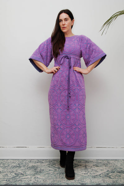 Rare Vintage 1970s Toweling Kaftan Dress - Purple Paisley Cotton
