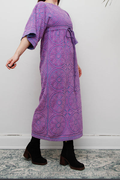 Rare Vintage 1970s Toweling Kaftan Dress - Purple Paisley Cotton