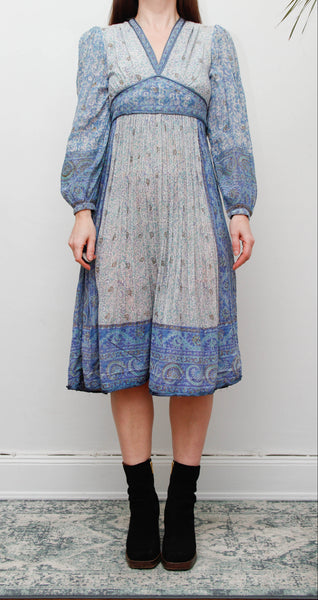 Vintage Mayur Indian Block Print Pinafore Dress -Blue Gold Star Cotton