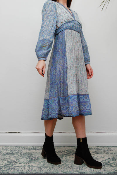 Vintage Mayur Indian Block Print Pinafore Dress -Blue Gold Star Cotton