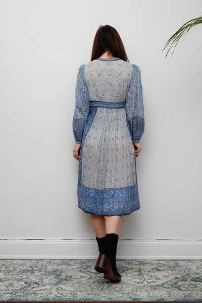 Vintage Mayur Indian Block Print Pinafore Dress -Blue Gold Star Cotton