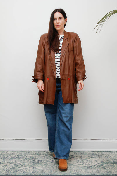 Vintage 1980s Oversized Brown Leather Cape Jacket, Chloe-Inspired