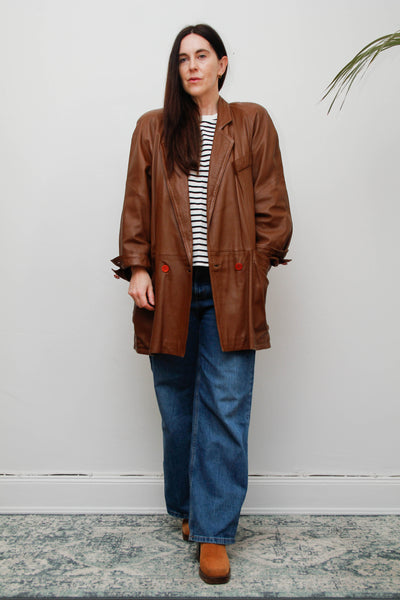 Vintage 1980s Oversized Brown Leather Cape Jacket, Chloe-Inspired
