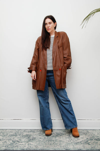 Vintage 1980s Oversized Brown Leather Cape Jacket, Chloe-Inspired