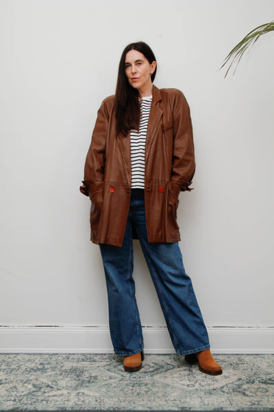 Vintage 1980s Oversized Brown Leather Cape Jacket, Chloe-Inspired