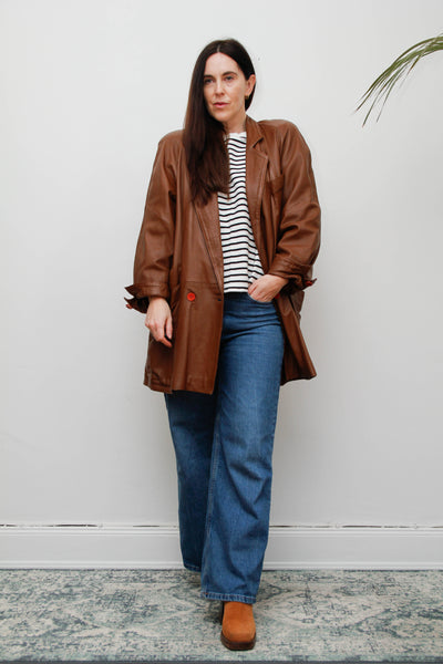 Vintage 1980s Oversized Brown Leather Cape Jacket, Chloe-Inspired
