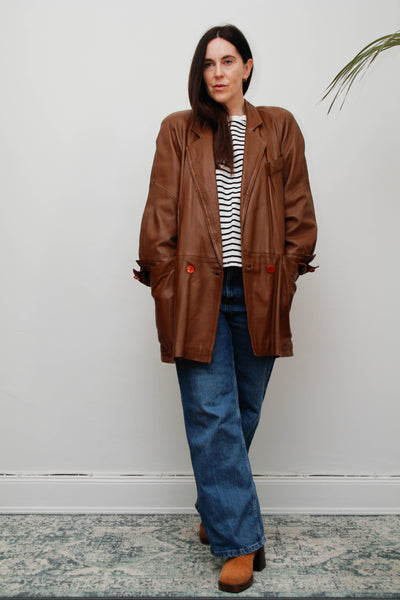 Vintage 1980s Oversized Brown Leather Cape Jacket, Chloe-Inspired