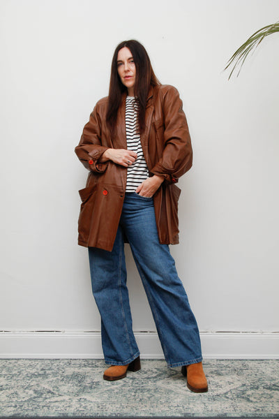 Vintage 1980s Oversized Brown Leather Cape Jacket, Chloe-Inspired