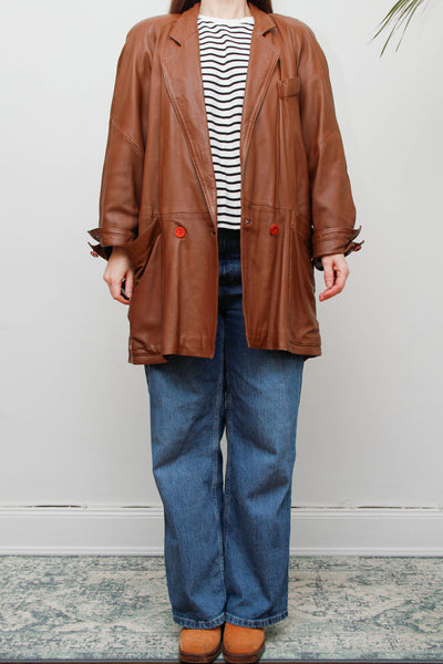 Vintage 1980s Oversized Brown Leather Cape Jacket, Chloe-Inspired