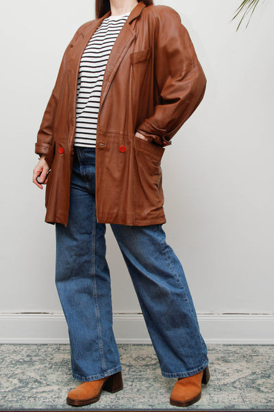 Vintage 1980s Oversized Brown Leather Cape Jacket, Chloe-Inspired