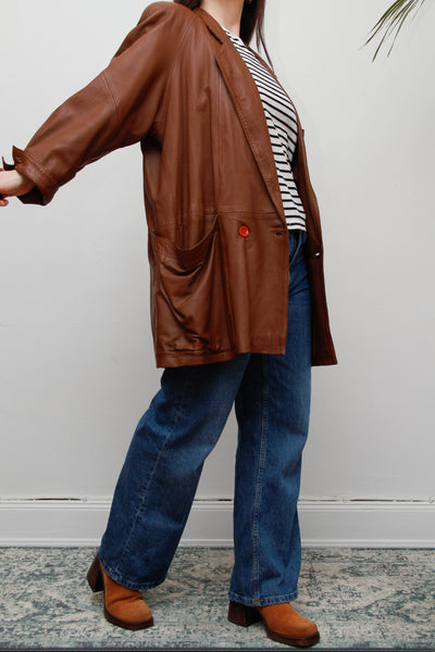 Vintage 1980s Oversized Brown Leather Cape Jacket, Chloe-Inspired