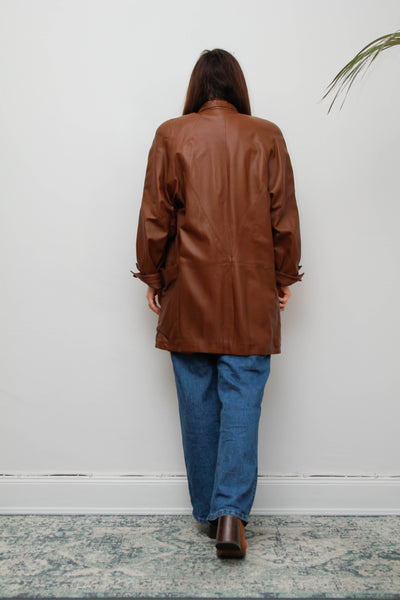 Vintage 1980s Oversized Brown Leather Cape Jacket, Chloe-Inspired