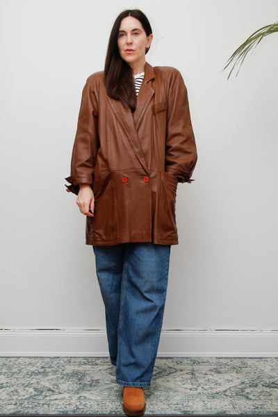 Vintage 1980s Oversized Brown Leather Cape Jacket, Chloe-Inspired