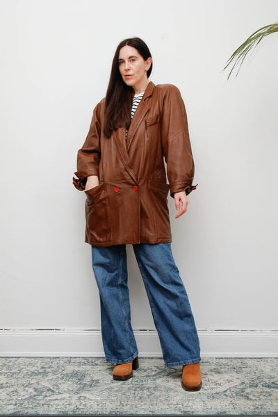 Vintage 1980s Oversized Brown Leather Cape Jacket, Chloe-Inspired