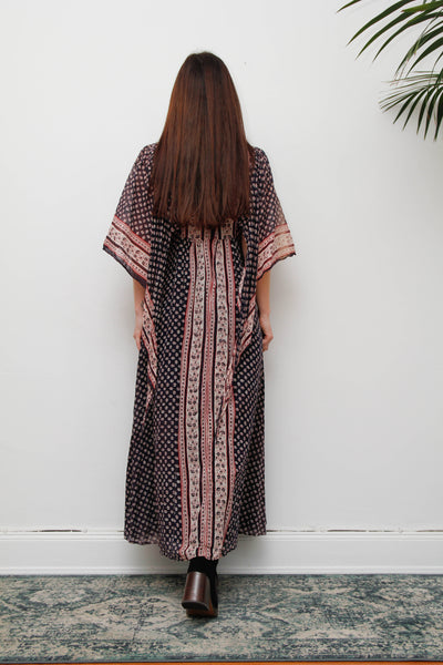 Rare Vintage Indian Cotton Gauze Dress , Floral Kaftan Sleeve Bohemian