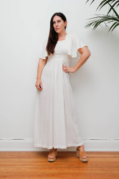 Ethereal Vintage Cheesecloth Cotton Dress - Bohemian Kaftan Sleeves, Cape Dress