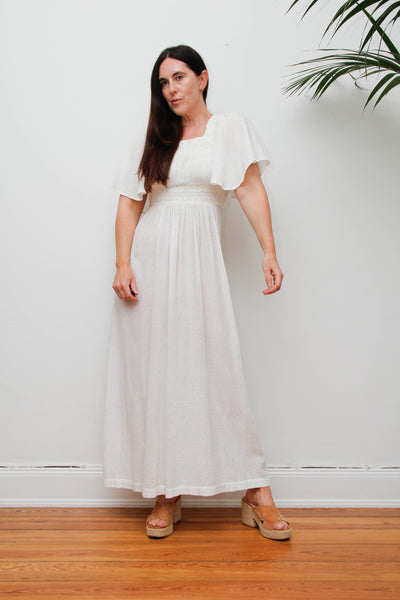 Ethereal Vintage Cheesecloth Cotton Dress - Bohemian Kaftan Sleeves, Cape Dress