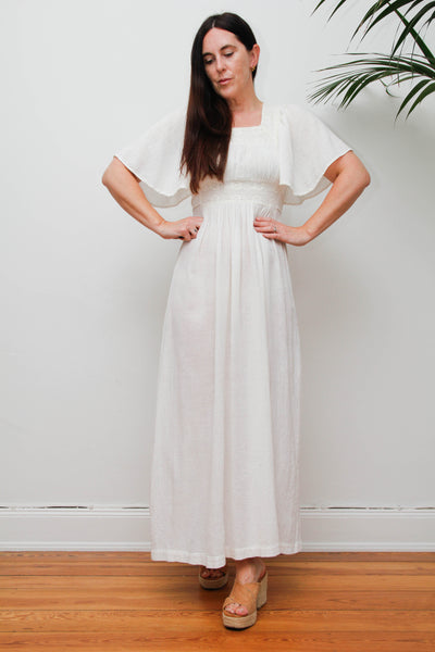 Ethereal Vintage Cheesecloth Cotton Dress - Bohemian Kaftan Sleeves, Cape Dress