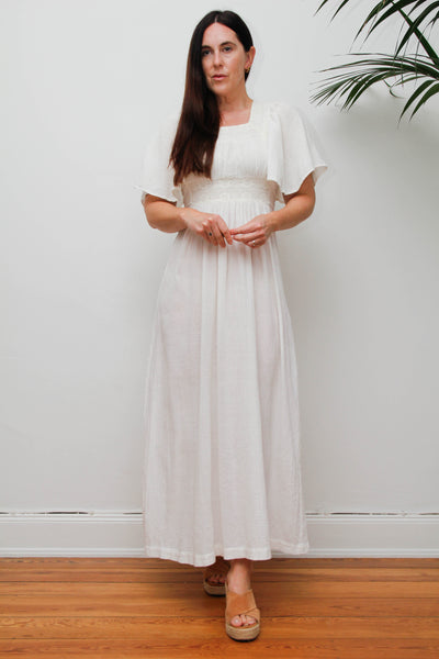 Ethereal Vintage Cheesecloth Cotton Dress - Bohemian Kaftan Sleeves, Cape Dress