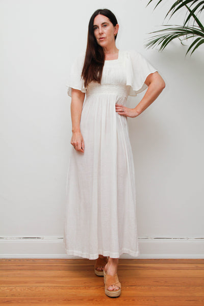 Ethereal Vintage Cheesecloth Cotton Dress - Bohemian Kaftan Sleeves, Cape Dress