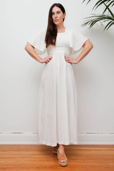Ethereal Vintage Cheesecloth Cotton Dress - Bohemian Kaftan Sleeves, Cape Dress