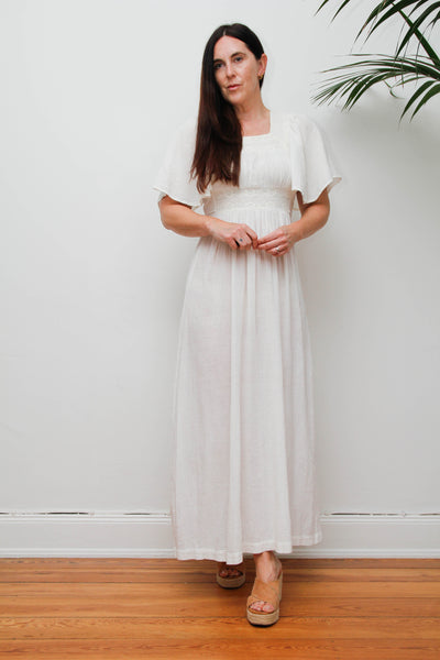 Ethereal Vintage Cheesecloth Cotton Dress - Bohemian Kaftan Sleeves, Cape Dress