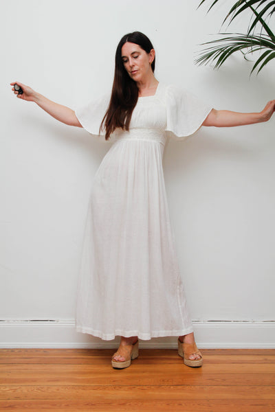 Ethereal Vintage Cheesecloth Cotton Dress - Bohemian Kaftan Sleeves, Cape Dress