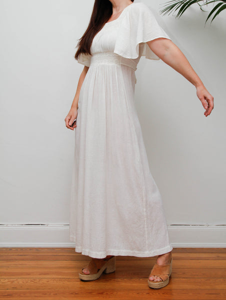 Ethereal Vintage Cheesecloth Cotton Dress - Bohemian Kaftan Sleeves, Cape Dress