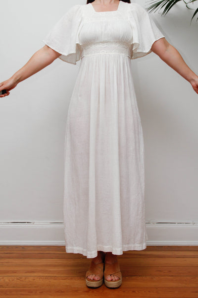 Ethereal Vintage Cheesecloth Cotton Dress - Bohemian Kaftan Sleeves, Cape Dress