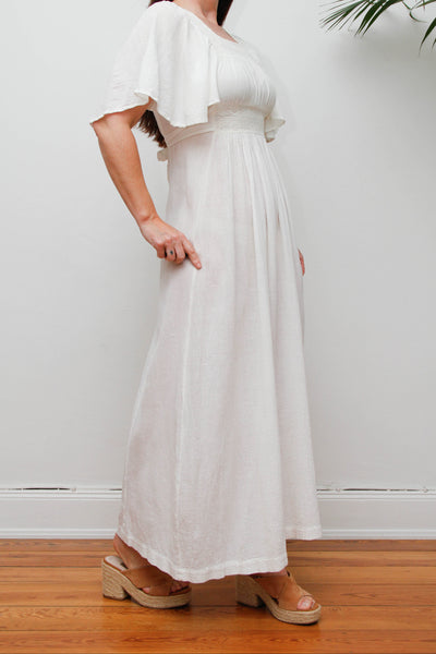 Ethereal Vintage Cheesecloth Cotton Dress - Bohemian Kaftan Sleeves, Cape Dress