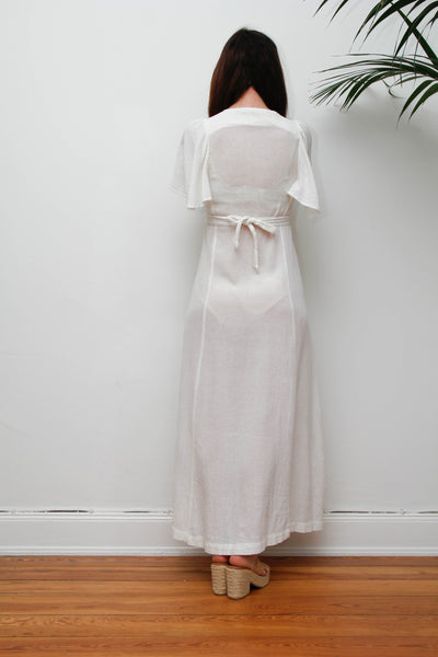 Ethereal Vintage Cheesecloth Cotton Dress - Bohemian Kaftan Sleeves, Cape Dress