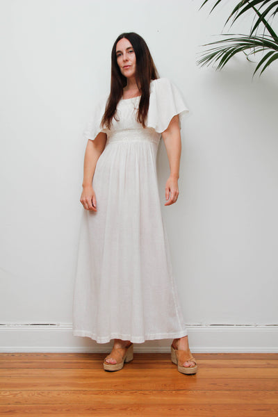 Ethereal Vintage Cheesecloth Cotton Dress - Bohemian Kaftan Sleeves, Cape Dress