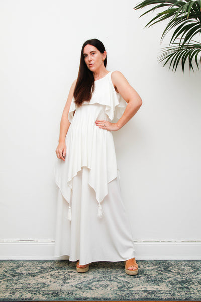 Ethereal 1970s Grecian White Maxi Dress, Vintage John Charles Gown