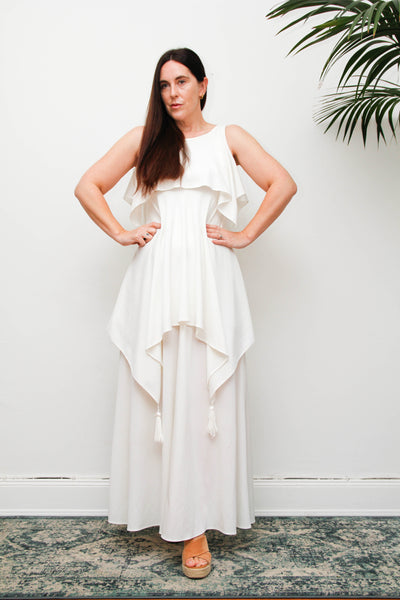 Ethereal 1970s Grecian White Maxi Dress, Vintage John Charles Gown