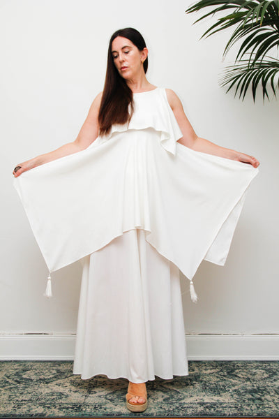 Ethereal 1970s Grecian White Maxi Dress, Vintage John Charles Gown